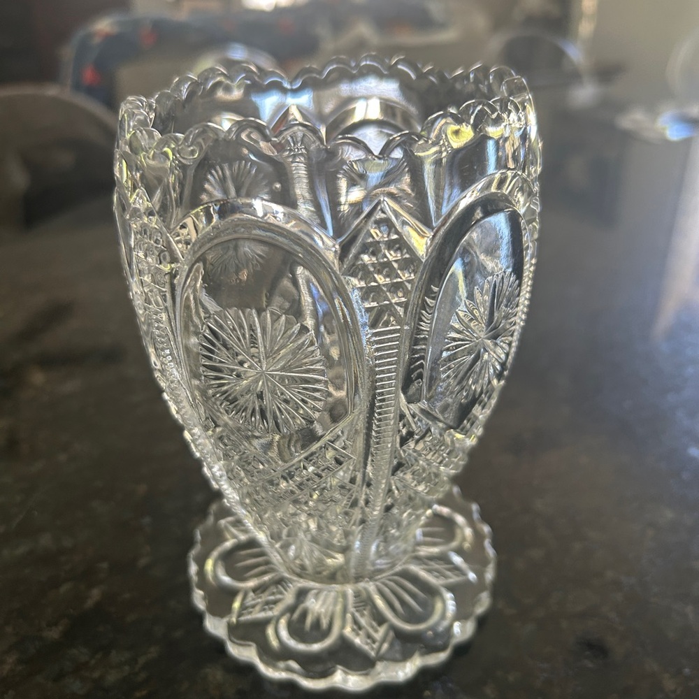Antique Tarentum Glass Co “ornate star” pressed glass celery vase early 1900’s